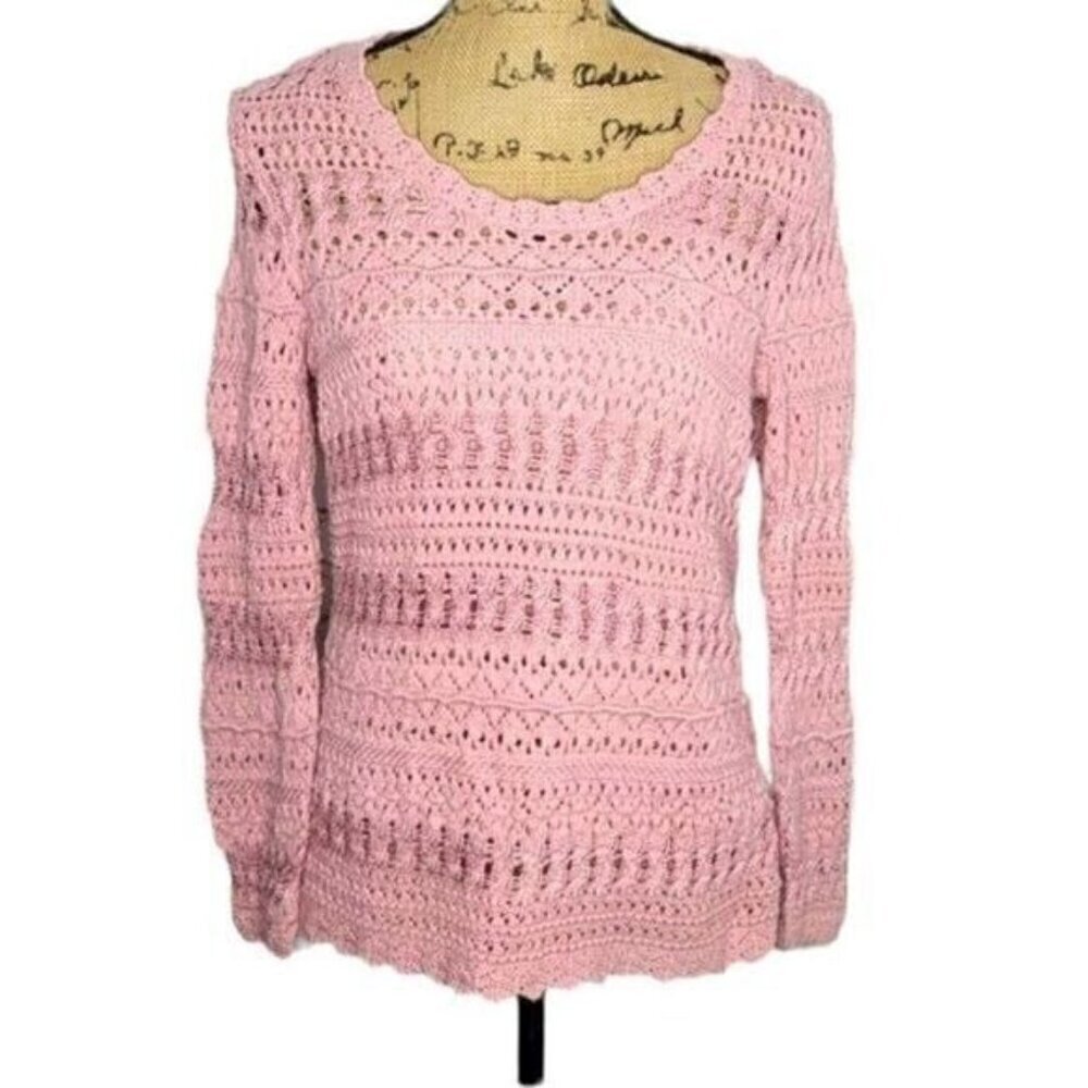 Vintage Y2K Pink Crochet Barbiecore Boho Sweater